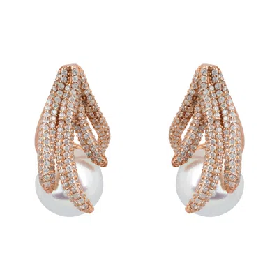 Latelita Women's White / Rose Gold Moonlit Embrace Pearl Earrings Rosegold