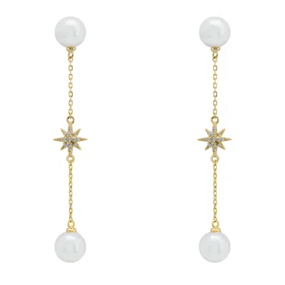 Latelita Women's White / Gold Falling Star Pearl Drop Earrings Gold
