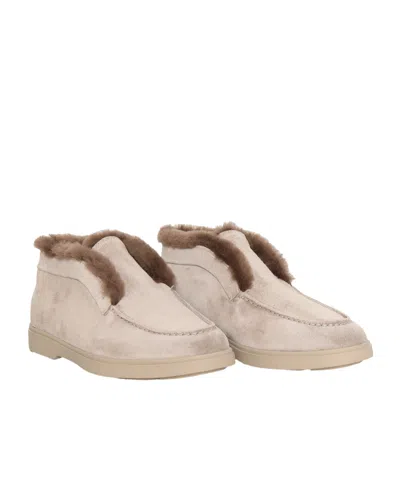 Santoni Grey Suede Ankle Boots With Fur Trim