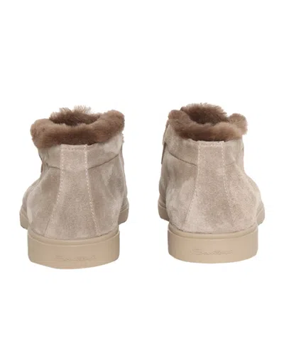 Santoni Grey Suede Ankle Boots With Fur Trim