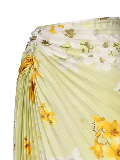Pinko Floral Print Pleated Midi Skirt In Green
