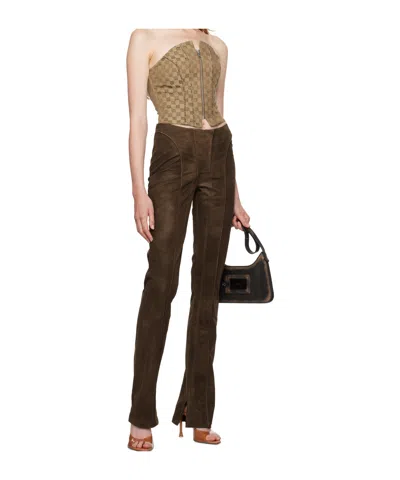 Misbhv Beige Jacquard Monogram Top In Brown