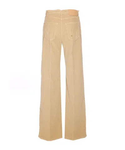 Dondup Wide Leg Velvet Trousers With Rivet Accents In Neutral