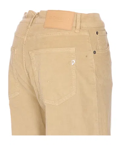 Dondup Wide Leg Velvet Trousers With Rivet Accents In Neutral