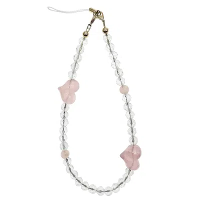 Farra Pink White Quartz With Rose Quartz Hearts Attract Romance Phone Strap