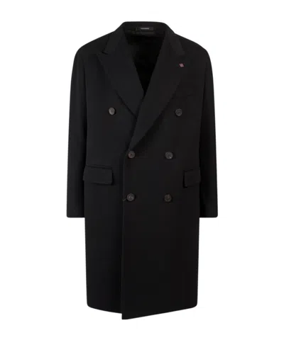 Tagliatore Black Double-breasted Coat With Four Pockets In Black