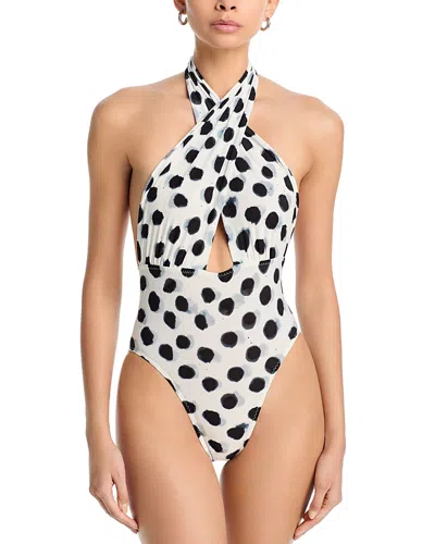 Norma Kamali Crossover Halter One Piece Swimsuit In White