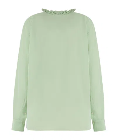 Victoria Beckham Ruffled Front Lightweight Fabric Long Sleeves In Green