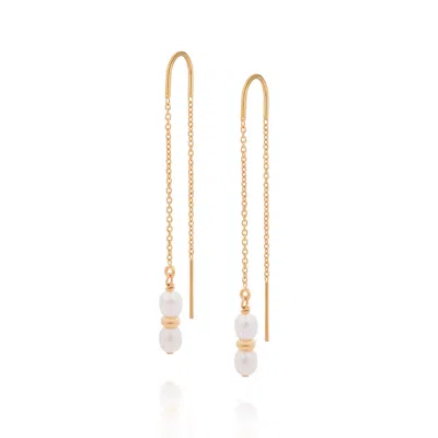 Nellou Jewellery Women's White / Gold Ellen White Pearl Fall Earrings Gold Plated Sterling Silver