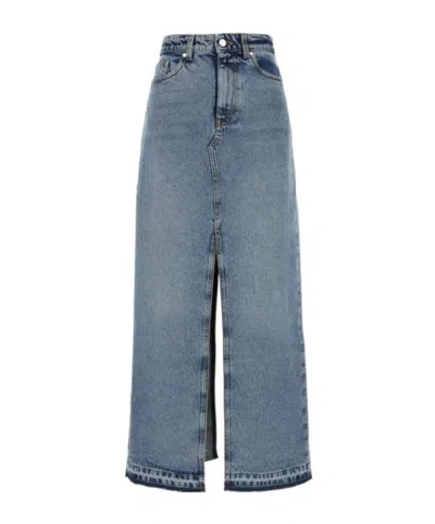 Stella Mccartney Denim Skirt With Back Pockets And Front Slit In Blue
