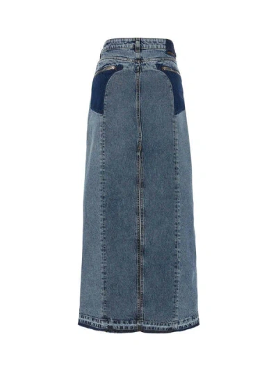 Stella Mccartney Denim Skirt With Back Pockets And Front Slit In Blue