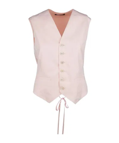 Fabiana Filippi Back Tie Sleeveless V Neck Button Jacket In Pink