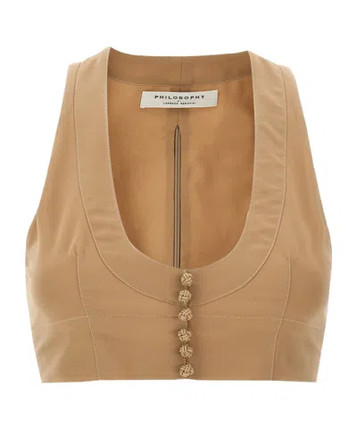 Philosophy Di Lorenzo Serafini Crop Top With Front Knot Detail In Brown