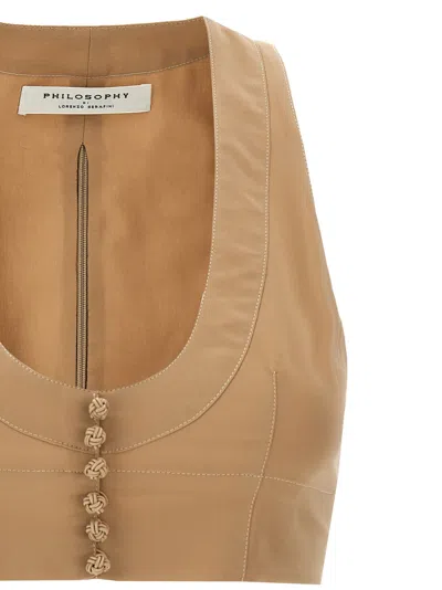 Philosophy Di Lorenzo Serafini Crop Top With Front Knot Detail In Brown