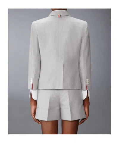 Thom Browne Striped Cropped Blazer In Gray