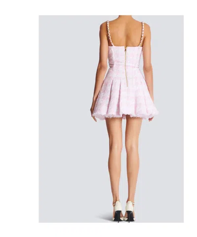 Balmain Embellished Frayed Houndstooth Cotton-blend Tweed Mini Dress In Pink