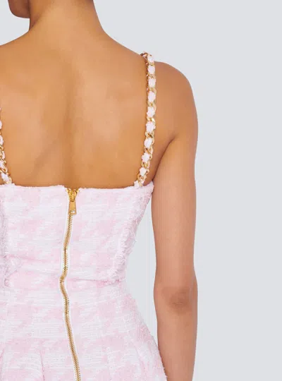 Balmain Embellished Frayed Houndstooth Cotton-blend Tweed Mini Dress In Pink