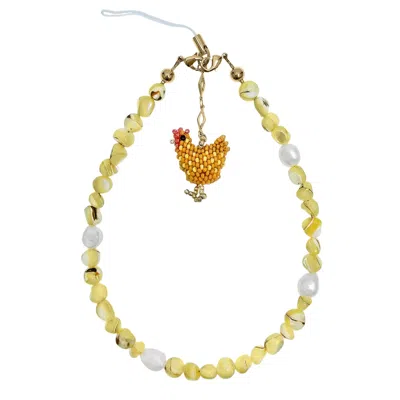 Farra Yellow Shell With Beaded Chicken Charm Phone Strap