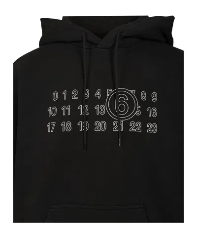 Mm6 Maison Margiela Numeric Print Black Hoodie With Front Kangaroo Pocket In Black