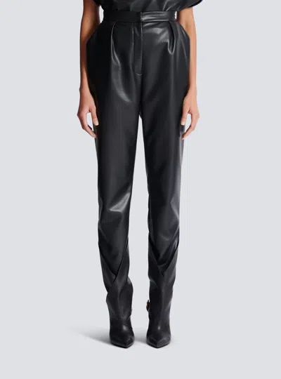 Balmain Faux Leather High-rise Slim Trousers In Black
