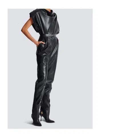 Balmain Faux Leather High-rise Slim Trousers In Black