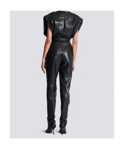 Balmain Faux Leather High-rise Slim Trousers In Black