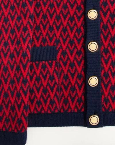 Valentino Garavani Patterned-intarsia Wool Cardigan In Red