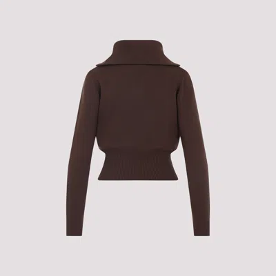 Miu Miu Logo Intarsia Half-zip Sweater In Brown