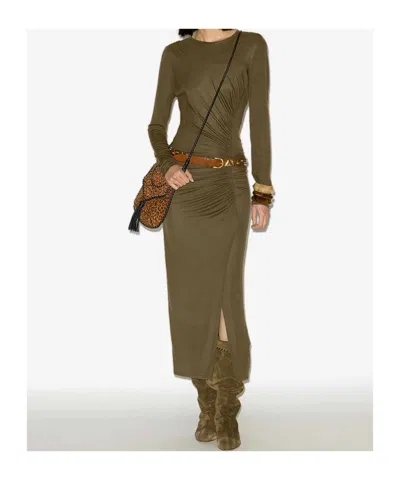Isabel Marant Étoile Womens Khaki Jelina Ruched Stretch-woven Midi Dress
