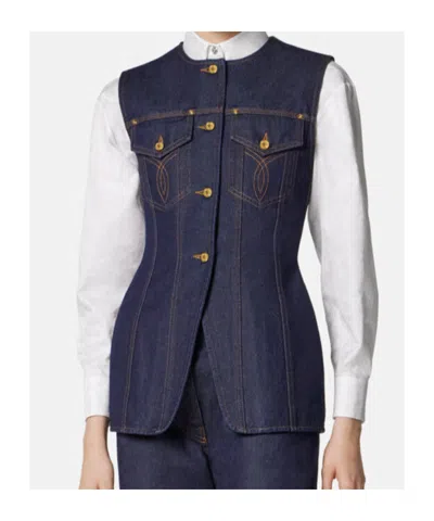 Versace Denim Single-breasted Vest In Blue