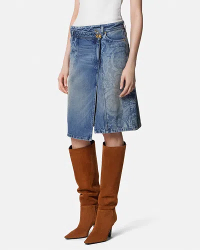 Versace Asymmetric Denim Skirt In Blue