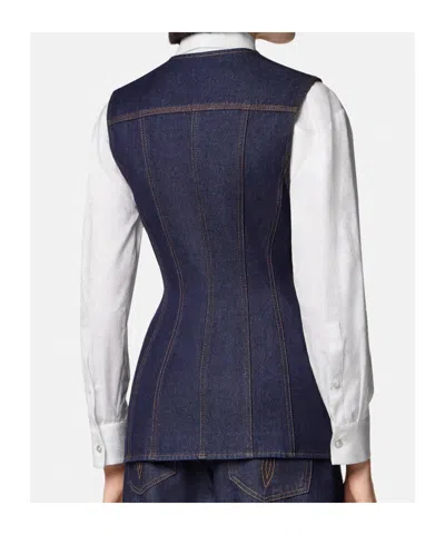 Versace Denim Single-breasted Vest In Blue