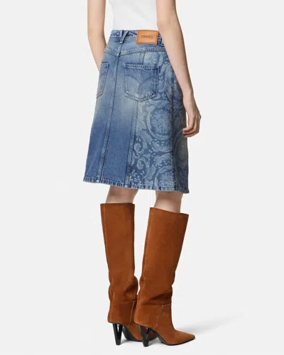 Versace Asymmetric Denim Skirt In Blue