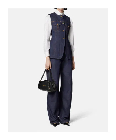 Versace Denim Single-breasted Vest In Blue