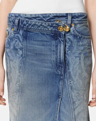 Versace Asymmetric Denim Skirt In Blue