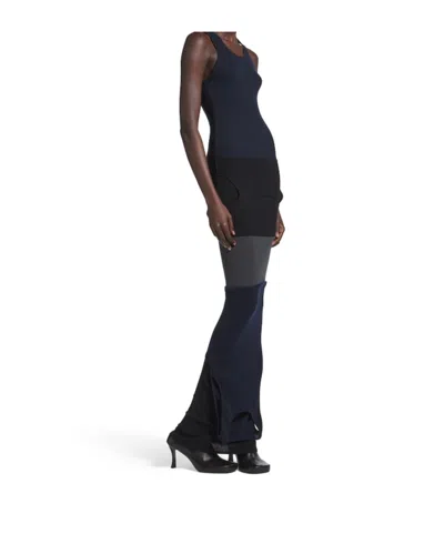 Balenciaga Reversed Ribbed Texture Dress With Round Neckline In Multi