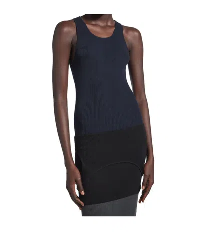 Balenciaga Reversed Ribbed Texture Dress With Round Neckline In Multi