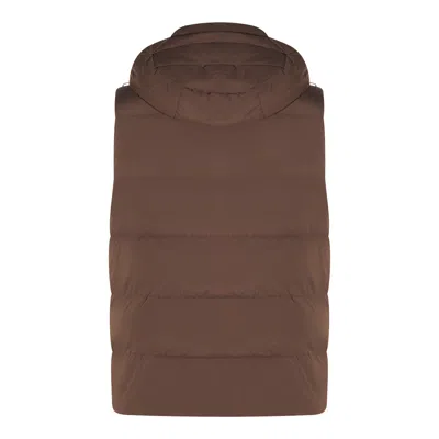 Moorer Hooded Quilted Down Jackets With Side Zip Pockets In Brown