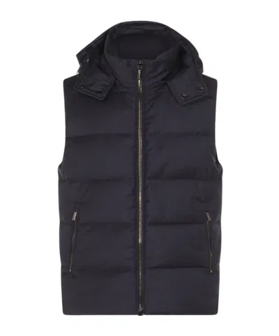 Moorer Hooded Padded Jackets With Side Zip Pockets In Blue