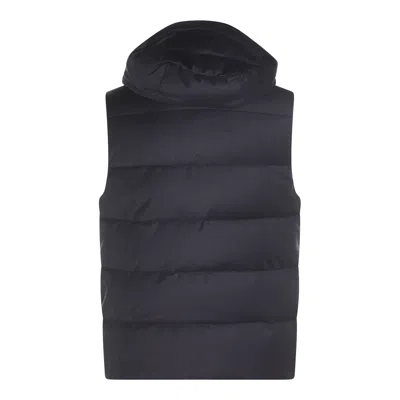 Moorer Hooded Padded Jackets With Side Zip Pockets In Blue