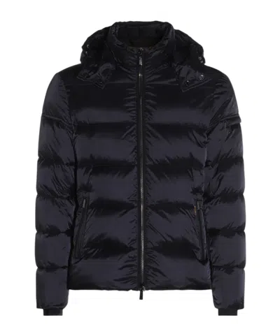 Moorer Hooded Quilted Down Jackets With Side Pockets In Blue
