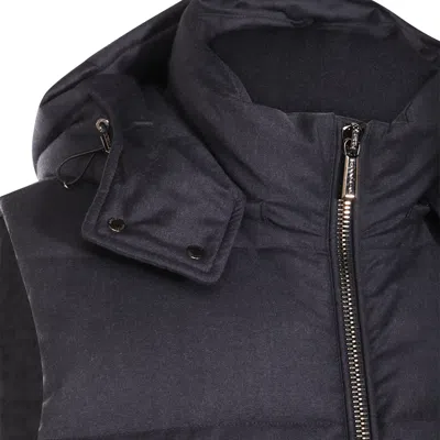 Moorer Hooded Padded Jackets With Side Zip Pockets In Blue