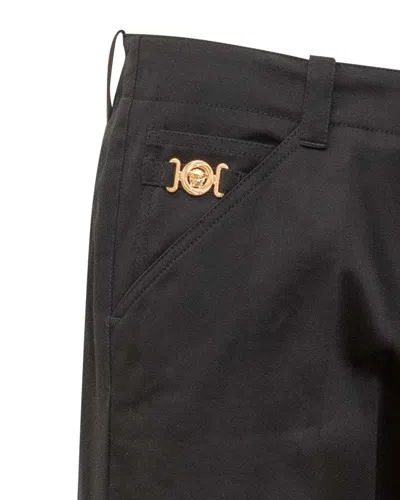 Versace Casual Cotton Gabardine Trousers In Black