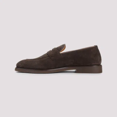Brunello Cucinelli Leather-trimmed Suede Penny Loafers In Brown