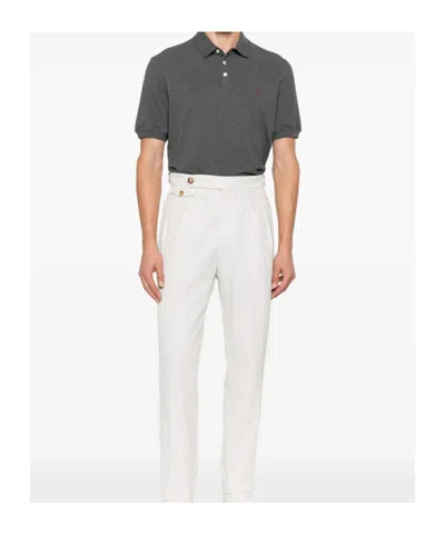 Brunello Cucinelli Men Logo Cotton Polo Shirt In Gray