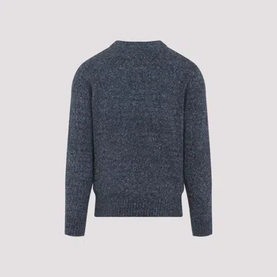 Brunello Cucinelli Blue Crewneck Sweater With A Melange Effect In Gray