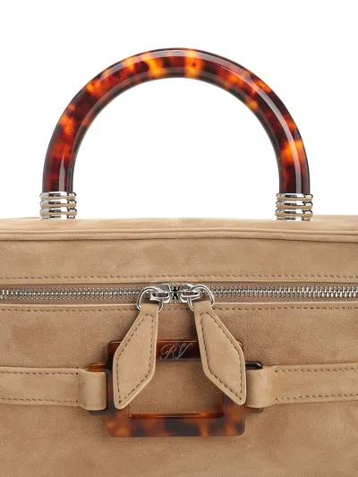 Roger Vivier Belle Vivier Vanity Mini Buckled Suede Clutch In Neutral