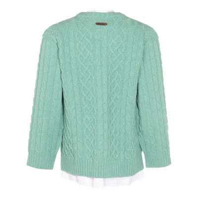 Moschino Cable Knit Crewneck Sweater In Green