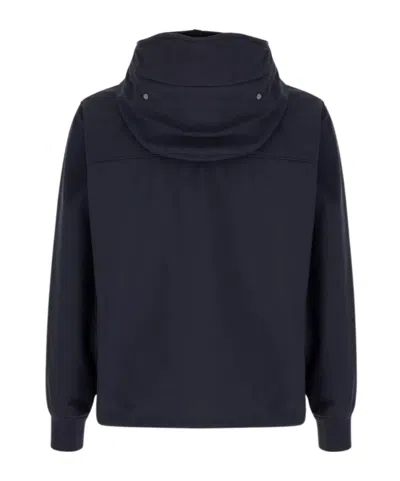 C.p. Company Blue Jacket With Drawstring Hood And Decorative Googles