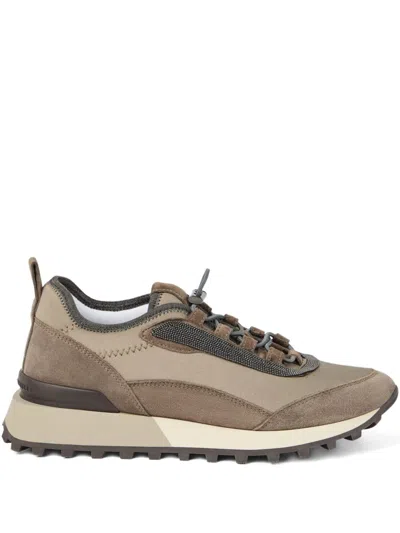 Brunello Cucinelli Streamlined Sneakers With Mesh Panels In Brown